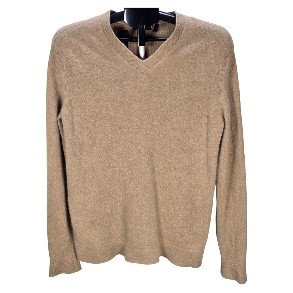 Men's Theory Donners Medium Camel 100% Cashmere V-Neck Sweater Quiet Luxury